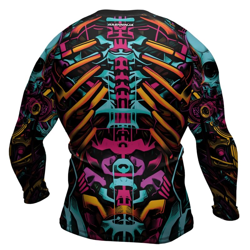 Men’s Long Sleeve Rash Guard Cyber Biomechanic Compression Fit Shirt for MMA BJJ Jiu Jitsu Grappling Combat Sports3