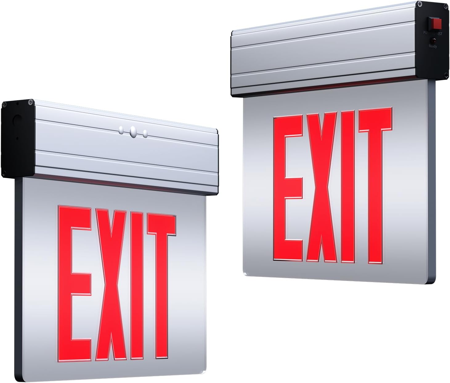 LEONLITE LED Edge-Lit Exit Sign, Aluminum Emergency Exit Light with Battery Backup, UL Listed, Double-Sided Acrylic Panel, 180 Mins Backup,120/277V, Multi Mounting for Commercial Use, Green, Pack of 2