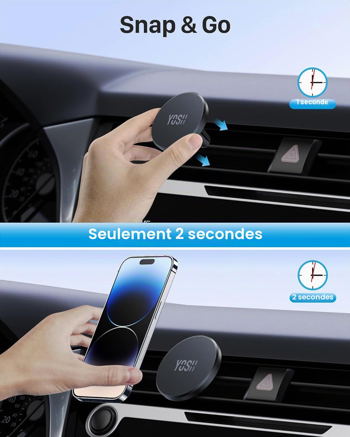 YOSH Support Téléphone Voiture pour MagSafe, Magnétique Porte Téléphone Voiture, Forte Adhérence Compatible avec iPhone 17/16/15/14/13/12 Series et Accessoires pour MagSafe
