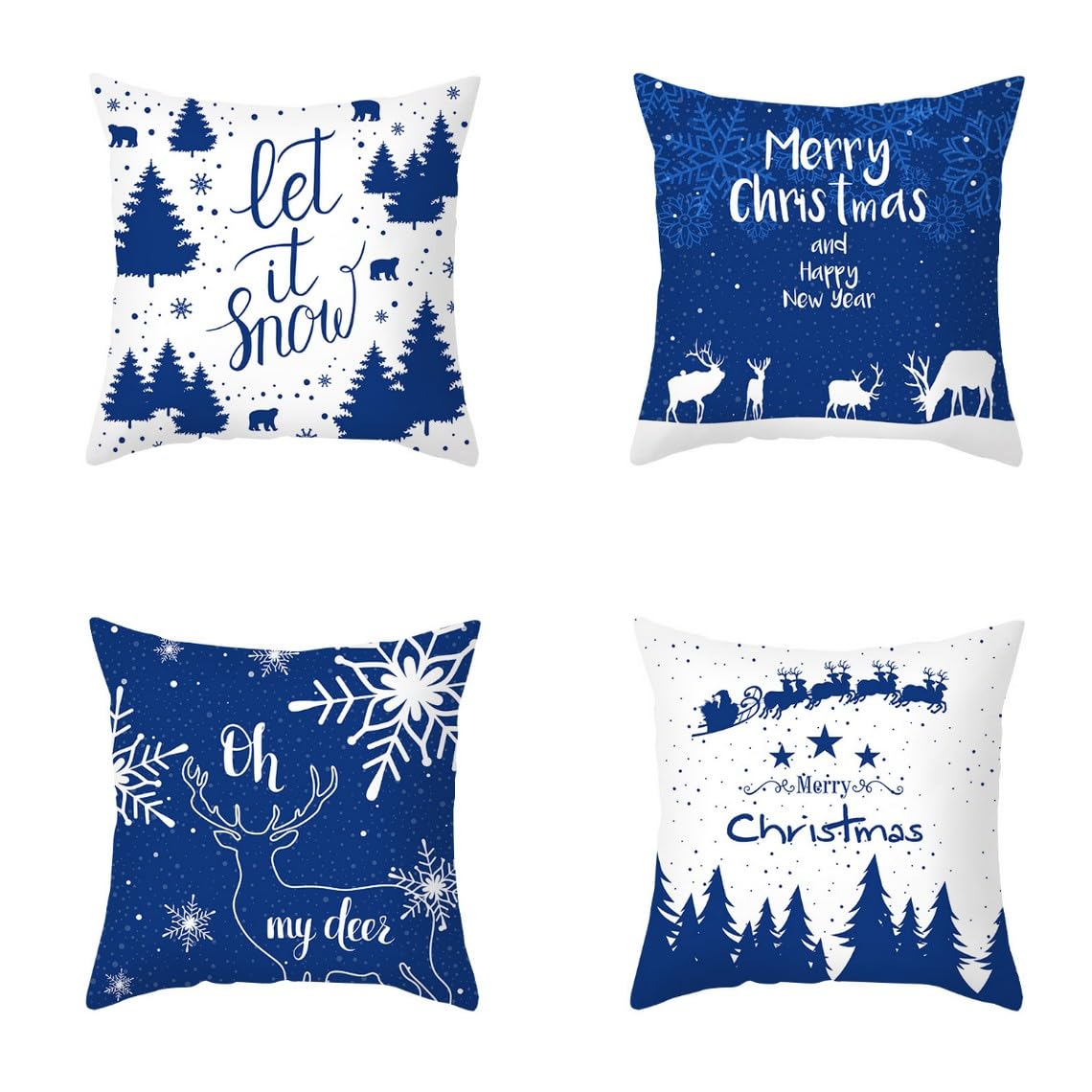 Chenlane Silk Pillow Cover Rectangle Cushion Indian Style Christmas, Navy Blue Couch Coverd Covers Vintage Premium Thickened Fabric 50x50 cm, 4Pcs