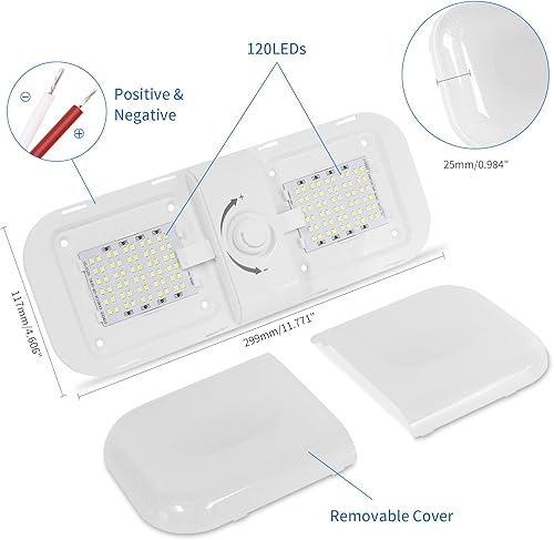 Miniatura 2 de RVZONE Luces interiores de 12 V RV LED de techo de doble cúpula 1800 lm, 3 colores regulables, luces de cámper para caravana, caravana, remolque,