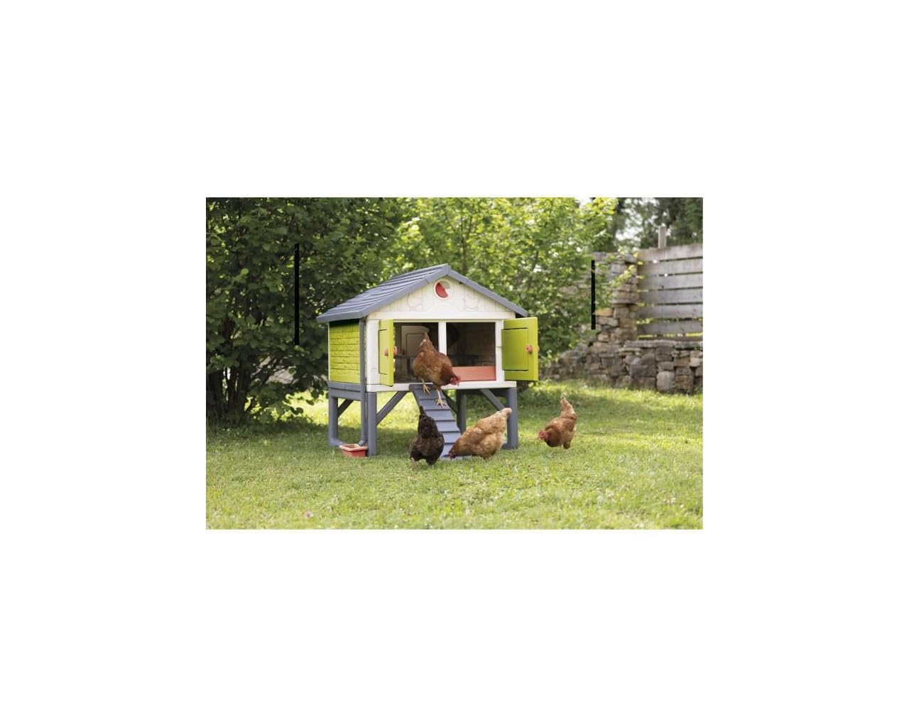 Smoby- Gallinero Infantil Elevado de vistosos Colores, Apto para 4 gallinas, y Equipado como los Profesionales. con rampa y nidal. Medidas: 121 x 159 x 128 cm (7600890101)