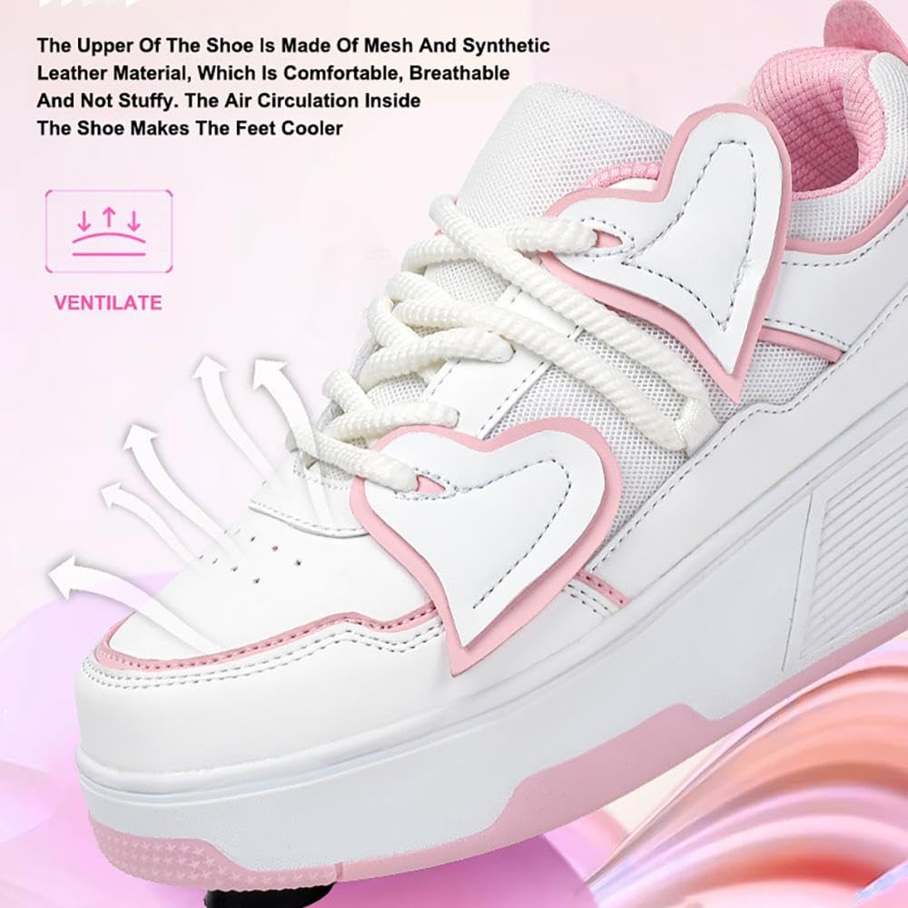 Buty do łyżwiarstwa rolkowego dla chłopców dziewczynek chłopców modne buty sportowe z odpinanymi kołami, trenerzy łyżwiarstwo z 4 chowanymi kołami, czerwone-33 EU