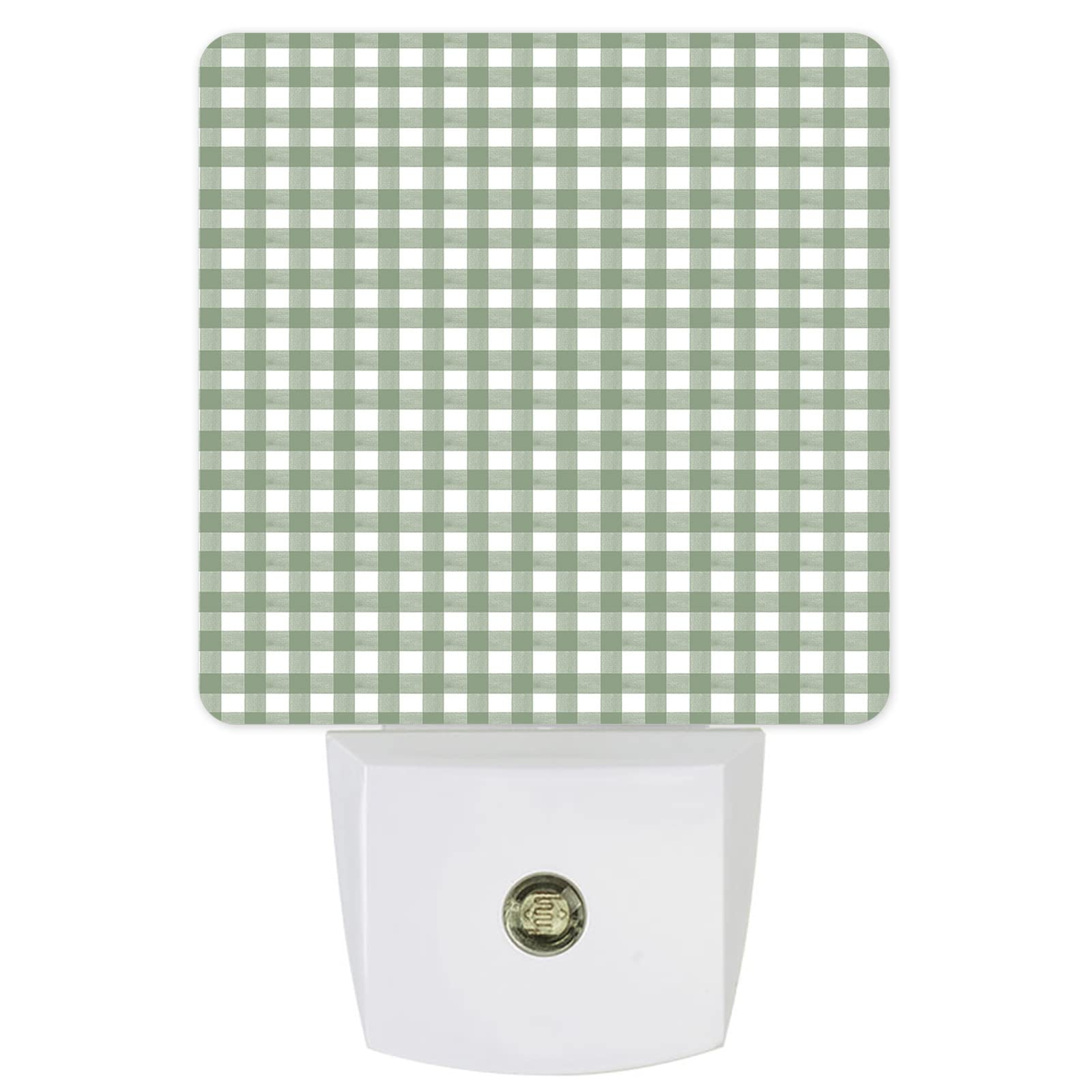 Night Light for Kids, Sage Green Buffalo Plaid LED Night Light Plug into Wall with Light Sensors Dusk to Dawn, Nightlight for Children Girls Baby Room Nursery Stairs Hallway Decor