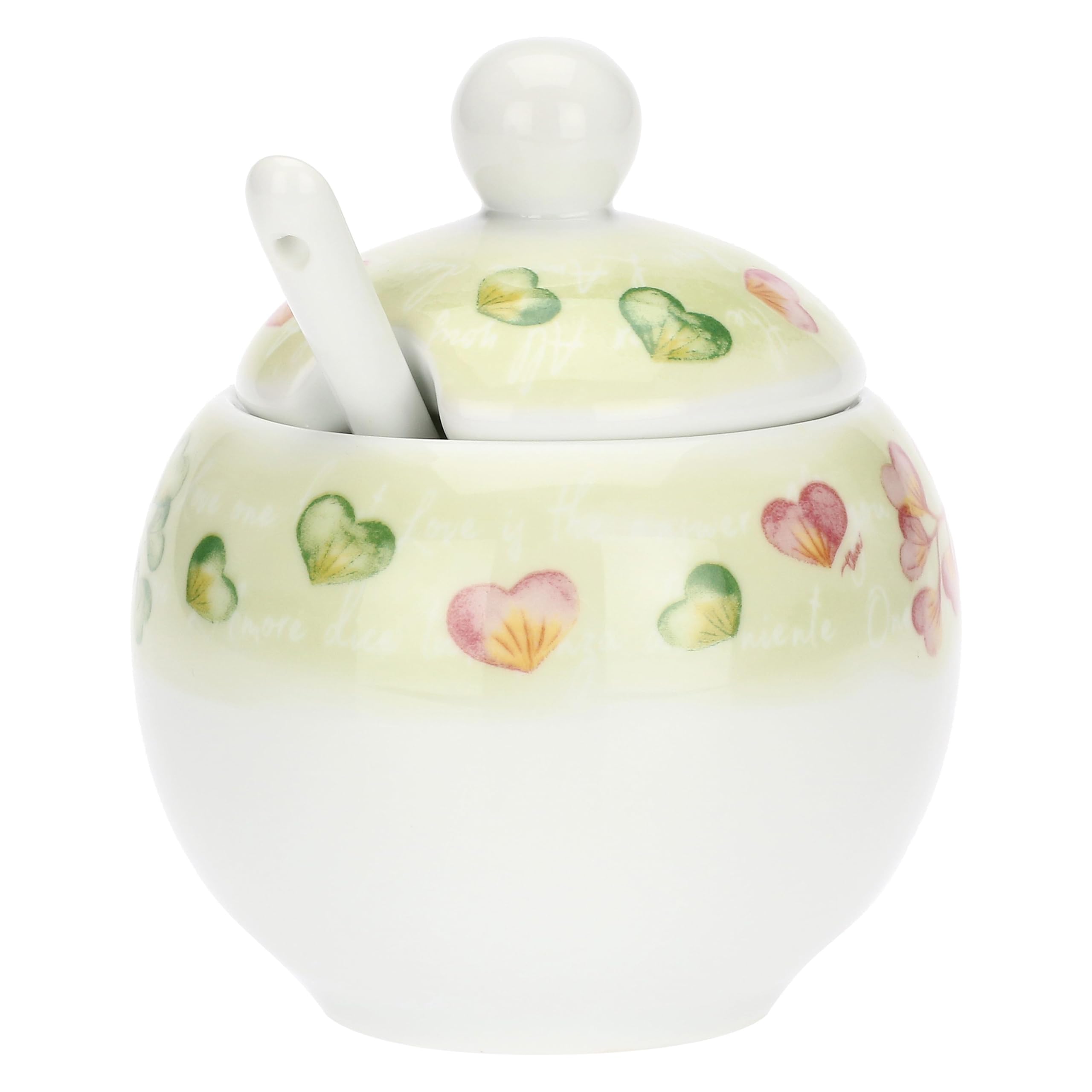 THUN - Zuccheriera con cucchiaino - porcelllana - Collezione Cuori in Fiore - 13 x 6 cm