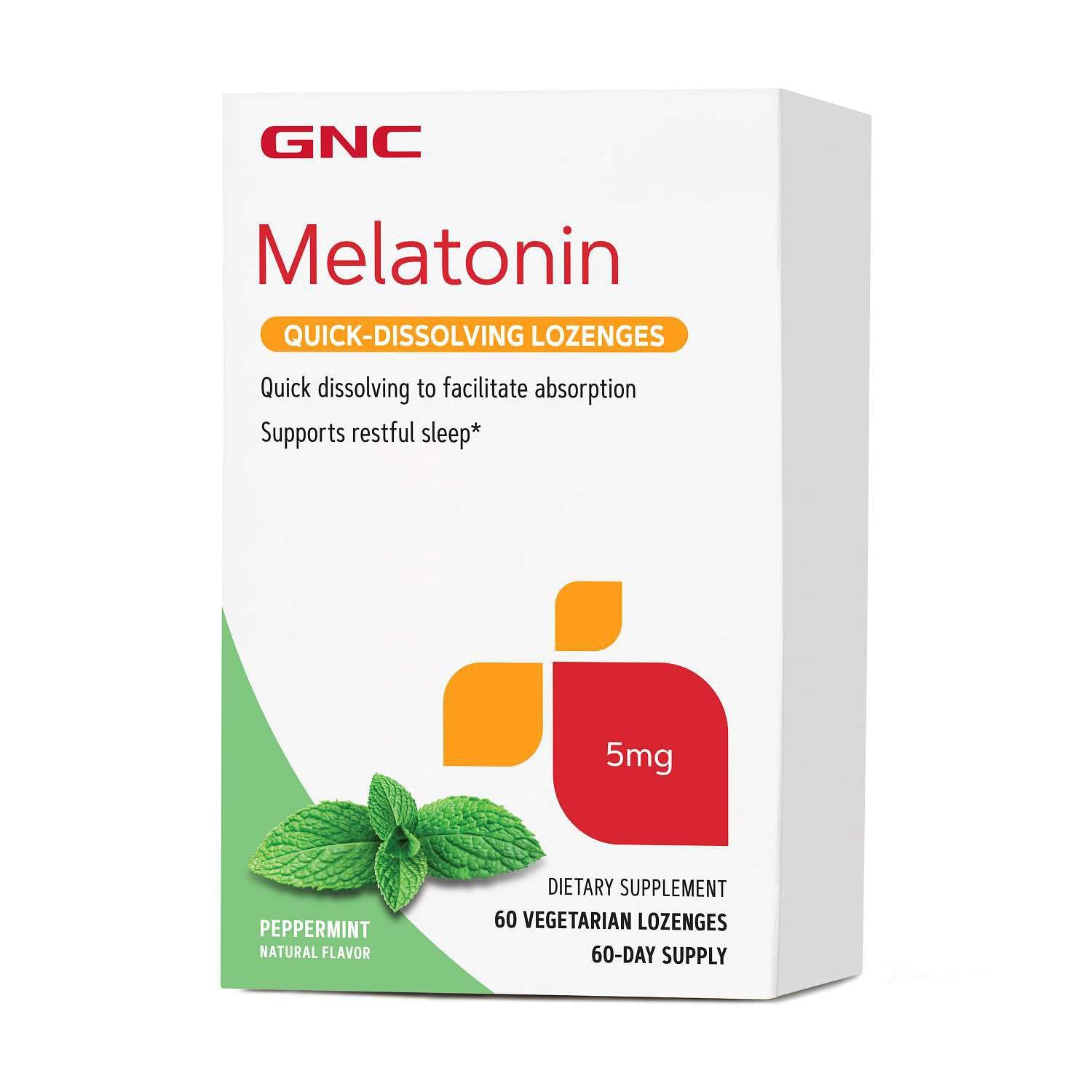 GNC Melatonin Quick-Dissolving Lozenges 5mg, Peppermint, Supports Restful Sleep, 60 Lozenges 60 Count (Pack of 1)