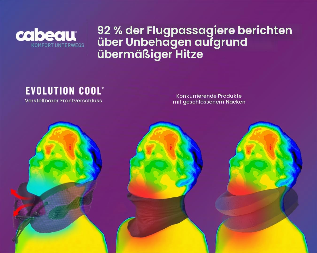 Cabeau Langstreckenflugkühlendes Reise-Nackenkissen – Evolution Cool – stützender Memory-Schaum mit Belüftungsöffnungen – kompakt mit Tragetasche (lila)