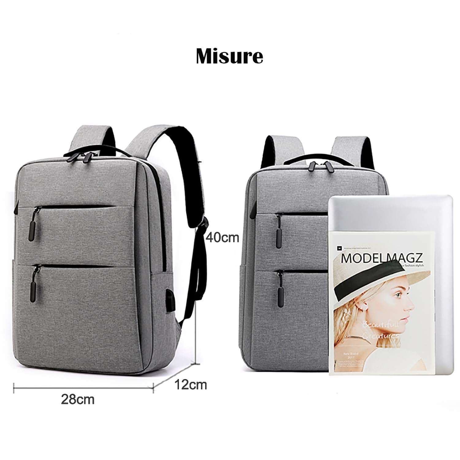 Zaino Porta PC Uomo Donna Borsa Laptop per PC Portatile Zaino Porta Computer Custodia Notebook con ricarica USB