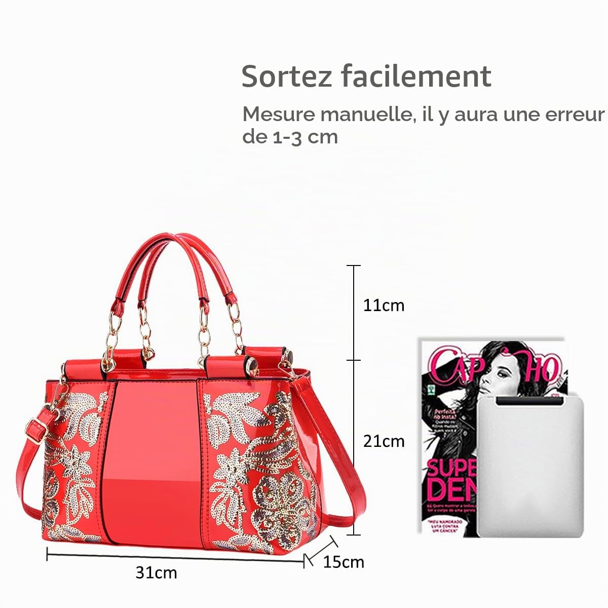 NICOLE & DORIS Mode Sac à Main en Cuir de épaule Sac Fourre Tout Sac Pailleté Sacs Portés Main Impermeable Sac Bandouliere Rouge