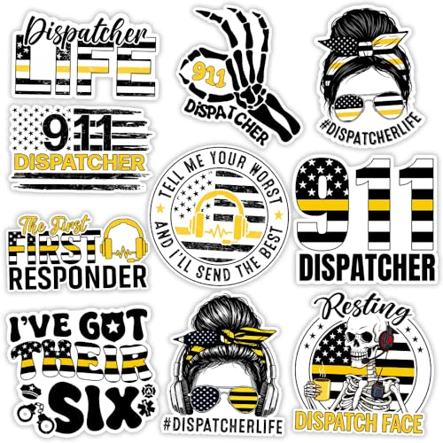 Image of MAIANEY [10Pcs, 3 inchx3 inch] 911 Dispatcher Stickers Pack of 10 - First Responder Vinyl Decals for Dispatch Life Laptop Water Bottle Helmet Notebook - Emergency Operator Gift for Women Men