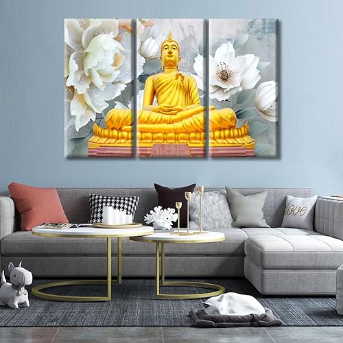 Vista 16 de TUMOVO Wall Art for Living Room Buddha Sculpture Flower Paintings Canvas Wall Art 3 Panel Wall Art Canvas Artwork Wall Decor Large Wall Decor Canvas