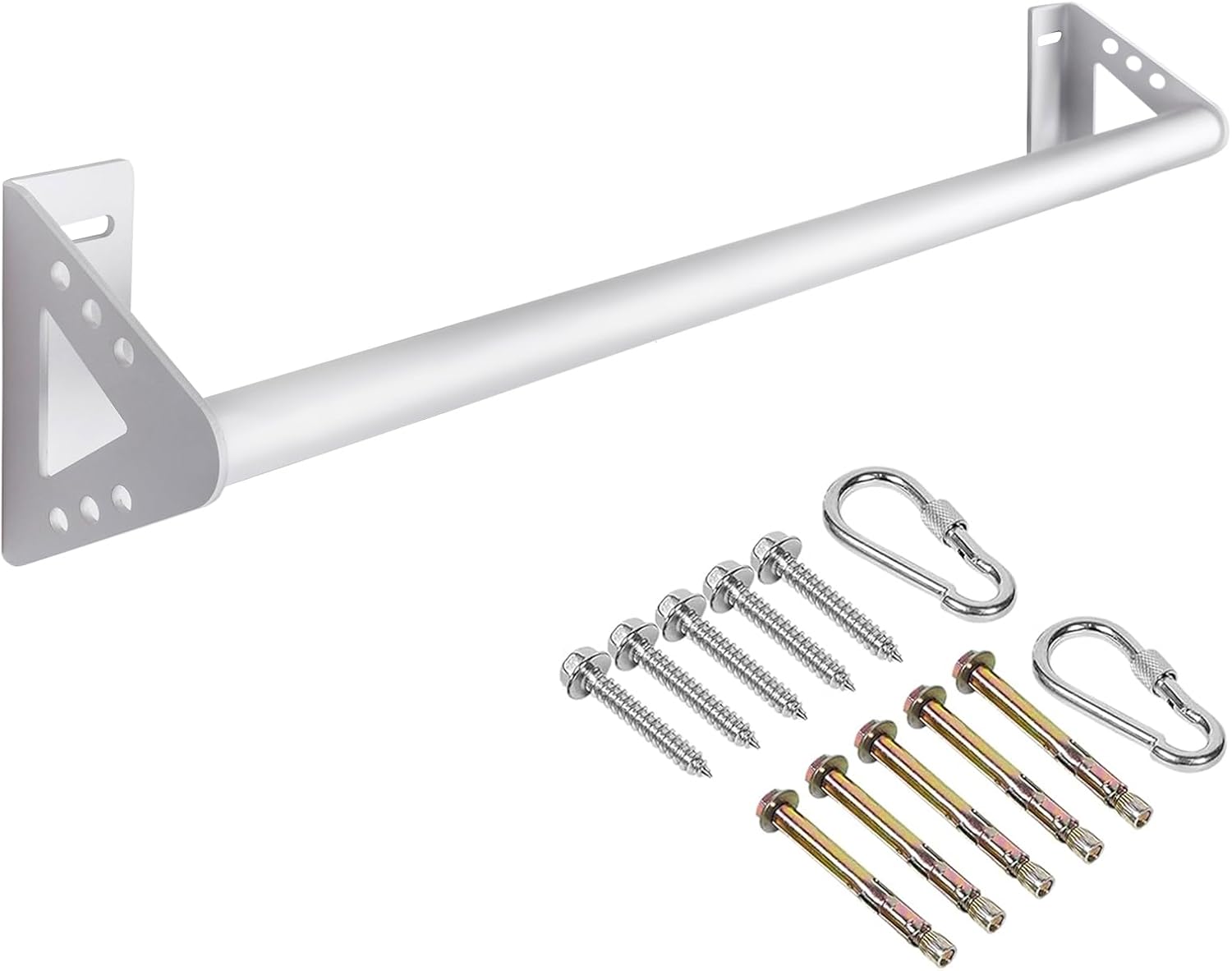 Wall Mounted Doorway Pull Up Bar, Heavy Duty Strength Training Pull-Up Bars for Doorframe, Support Beam or Joist Mount Thick Metal Sturdy Construction Support 500 lbs WhiteB + Carabiners