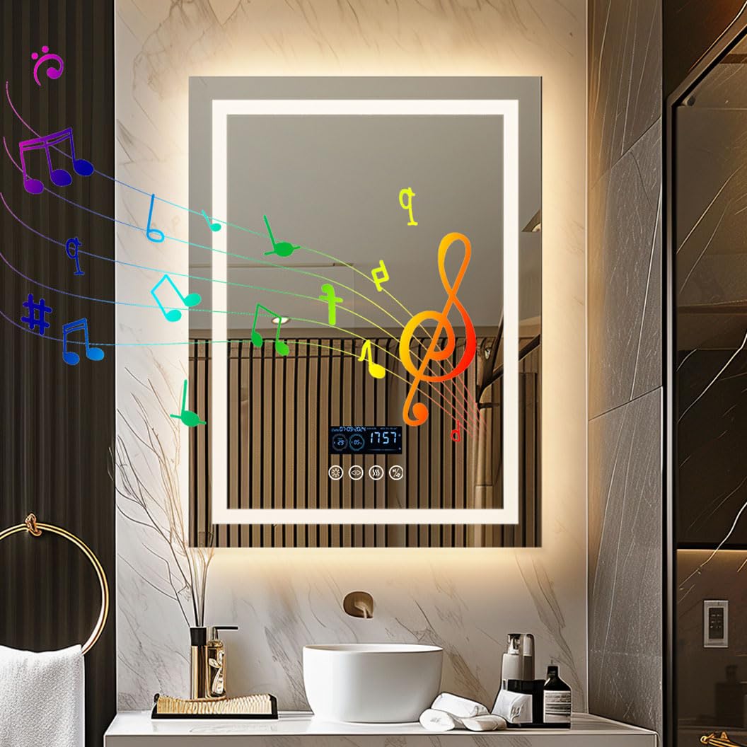 LUVODI Bluetooth Bathroom Mirror with LED Lights, 60x80cm Dimmable Anti-fog โ image 1