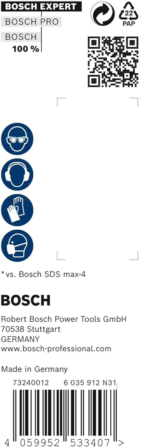 Bosch 5X Expert SDS max-8X Hammer Drill Bit (for Soft Stone, Hard Stone, Ø 20,00 mm, Professional Accessory Rotary Hammer Drill)
