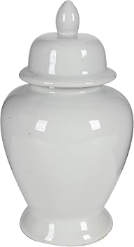 Benzara, White BM165656 Decorative Porcelain Ginger Jar with Lidded Top, Medium