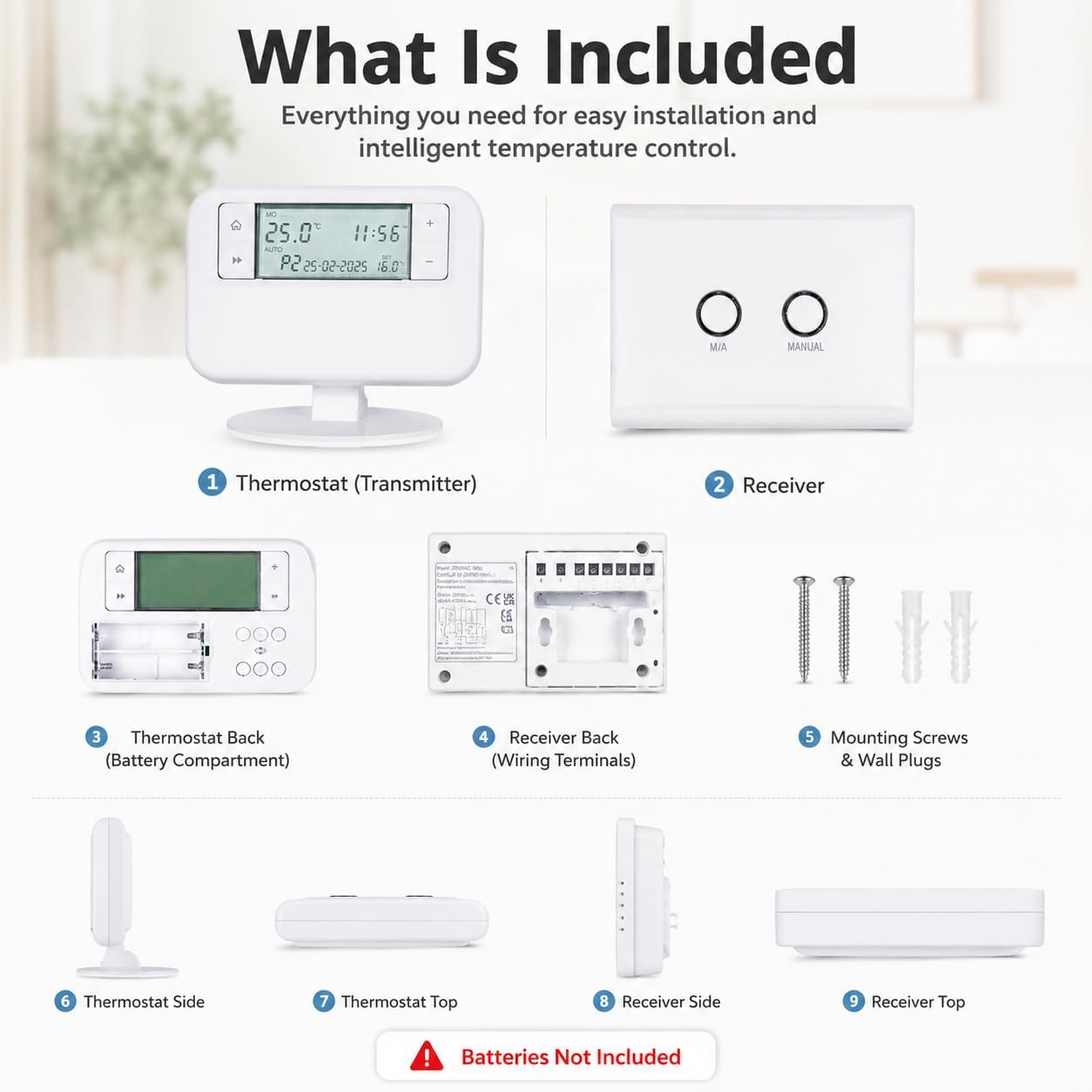 Termostato programable inalámbrico, controlador de temperatura ambiente con programación del sistema de calefacción