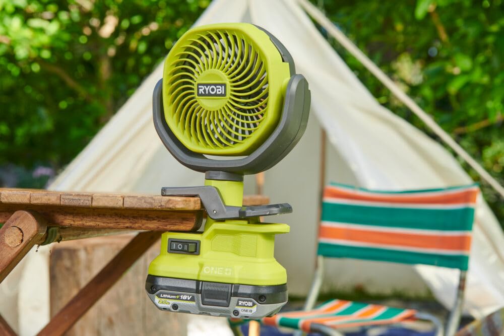 RYOBI - Ventilateur Sans Fil 18V ONE+ RCF18-0 – 2 Vitesses, Silencieux, Tête orientable – Parfait pour Télétravail, Bureau, Camping – Batterie Non Incluse