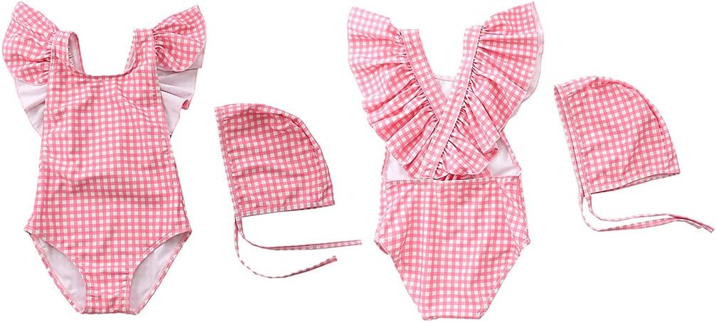 Girls Swimsuit, Toddler Girls Monokini Swimsuit with Swim Cap Set Beach Swimwear