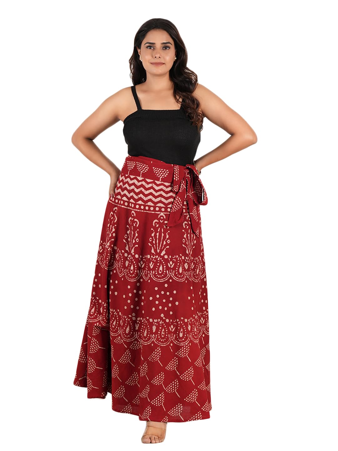 style shoes Women's Jaipuri Traditional Printed Long Wrap-Around Maxi Skirt(88414IC)-picture-35