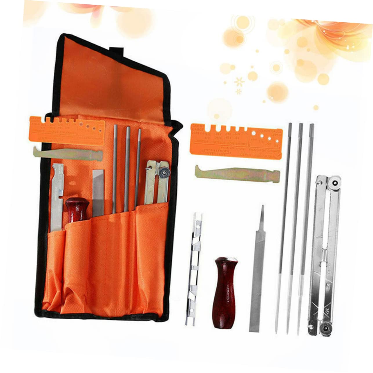 Kit di Affilatura per Catene Motosega , 10 Pezzi, in Metallo Arancione, Resistente All’usura, per Uso Professionale e Domestico
