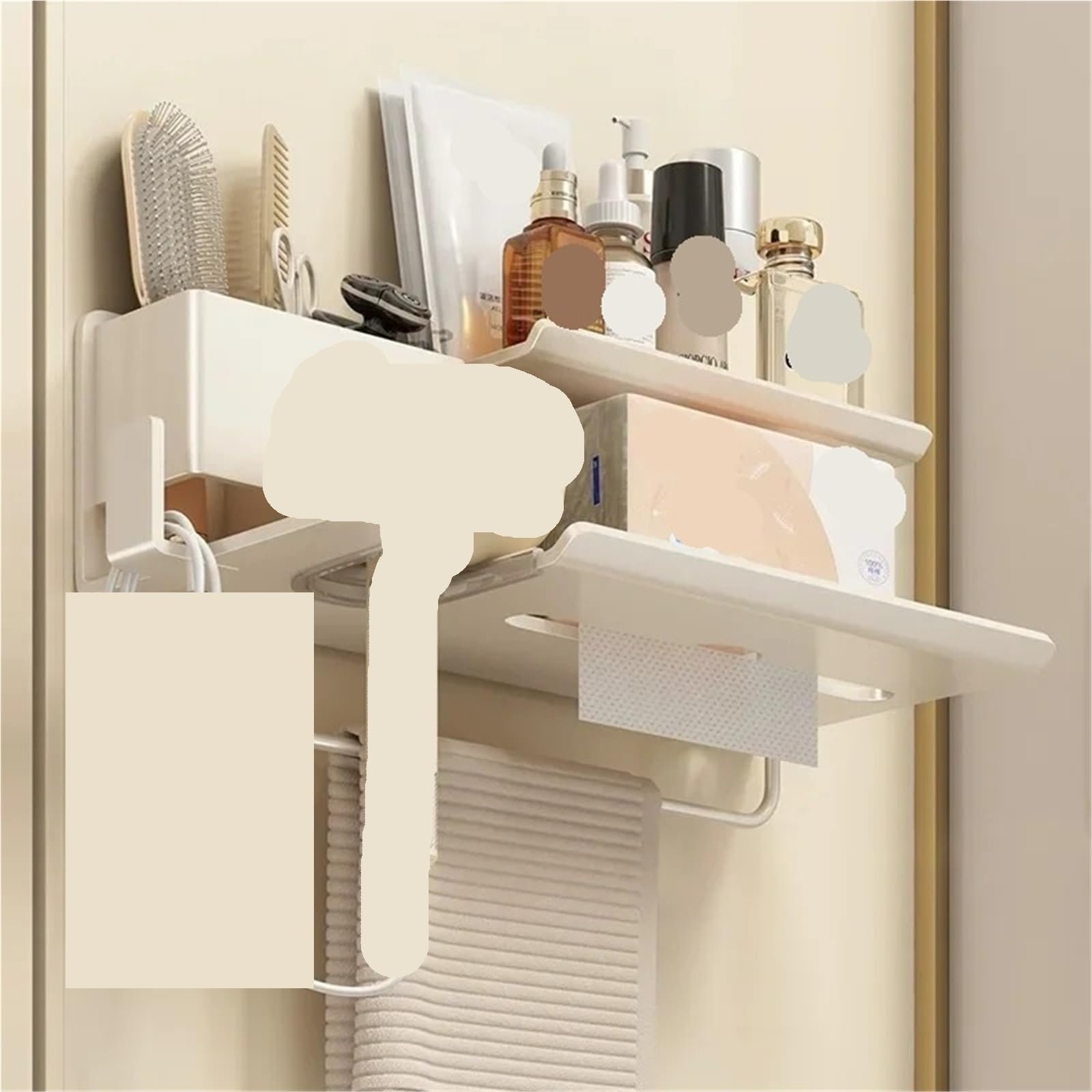 Estante for secador de Pelo for baño, for montado en la Pared, Peine, Estante Almacenamiento Multifuncional, estantes for para Secador de Pelo(Black)