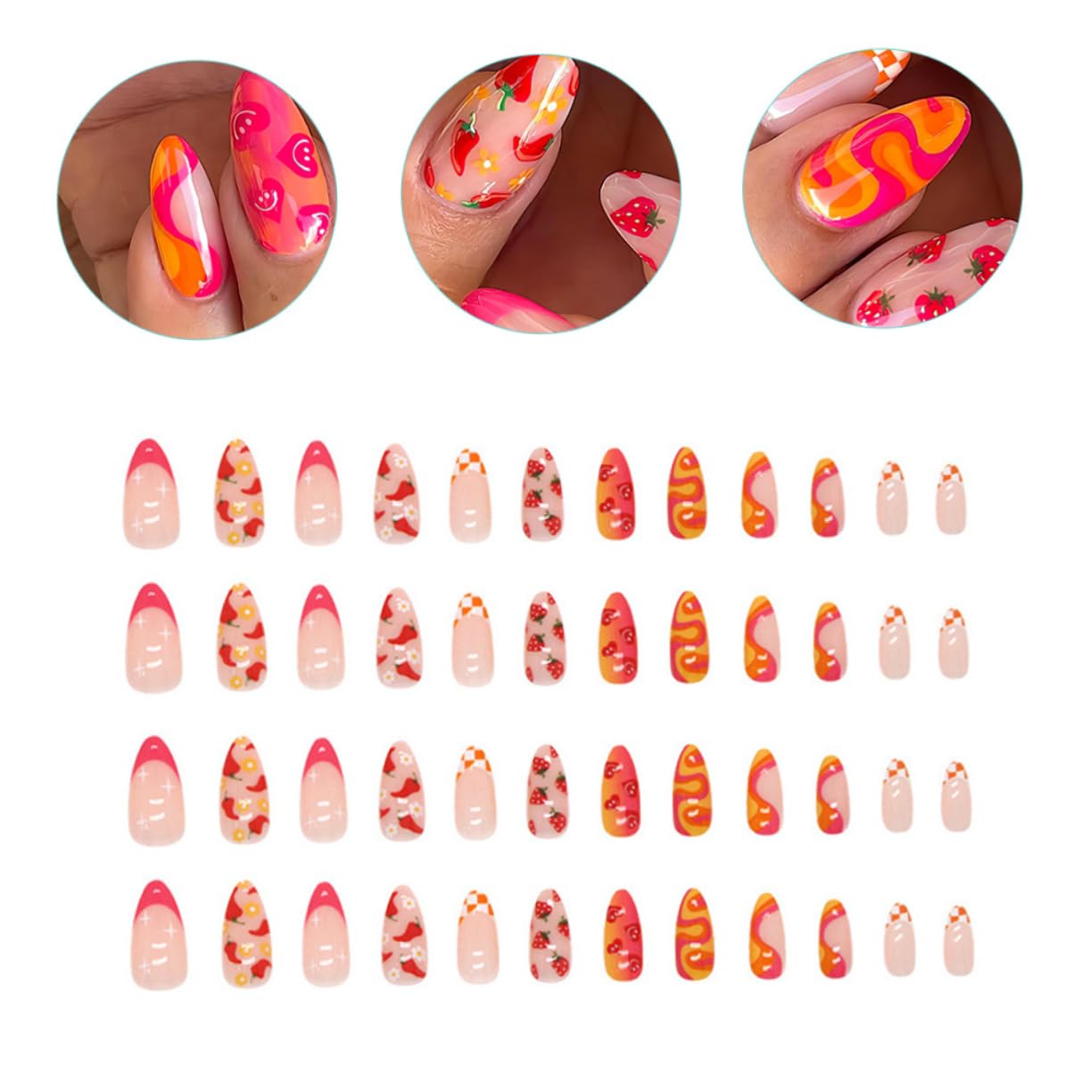 Beaupretty 240 Piezas De Uñas Postizas De Frutas Y Verduras Prensa Mediana En Uñas Pegamento En Uñas Kit De Uñas Desmontables De Manicura DIY Uñas Postizas Uñas Postizas Para Mujeres Uñas