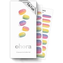 ohora Semi Cured Gel Nail Strips N Pastel - Yellow, Ombre, Works with Any UV/LED Lamps, Salon-Quality, Long Lasting, Easy to Apply & Remove - Includes 2 Prep Pads, Nail File & Wooden Stick