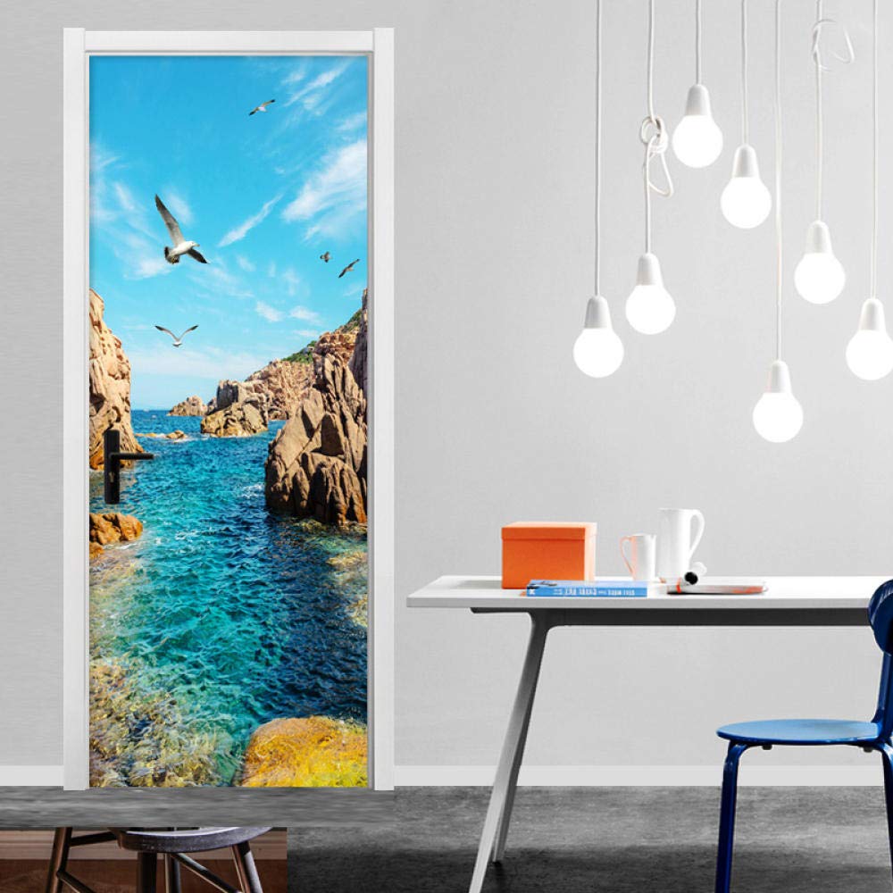 Sticker Porte Bord De Mer, Autocollant De Porte Méditerranéen Tropicale