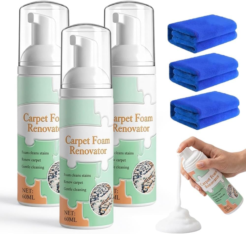 Waterless Carpet Foam Stain Remover With Towel, Carpet Stain Remover, 3