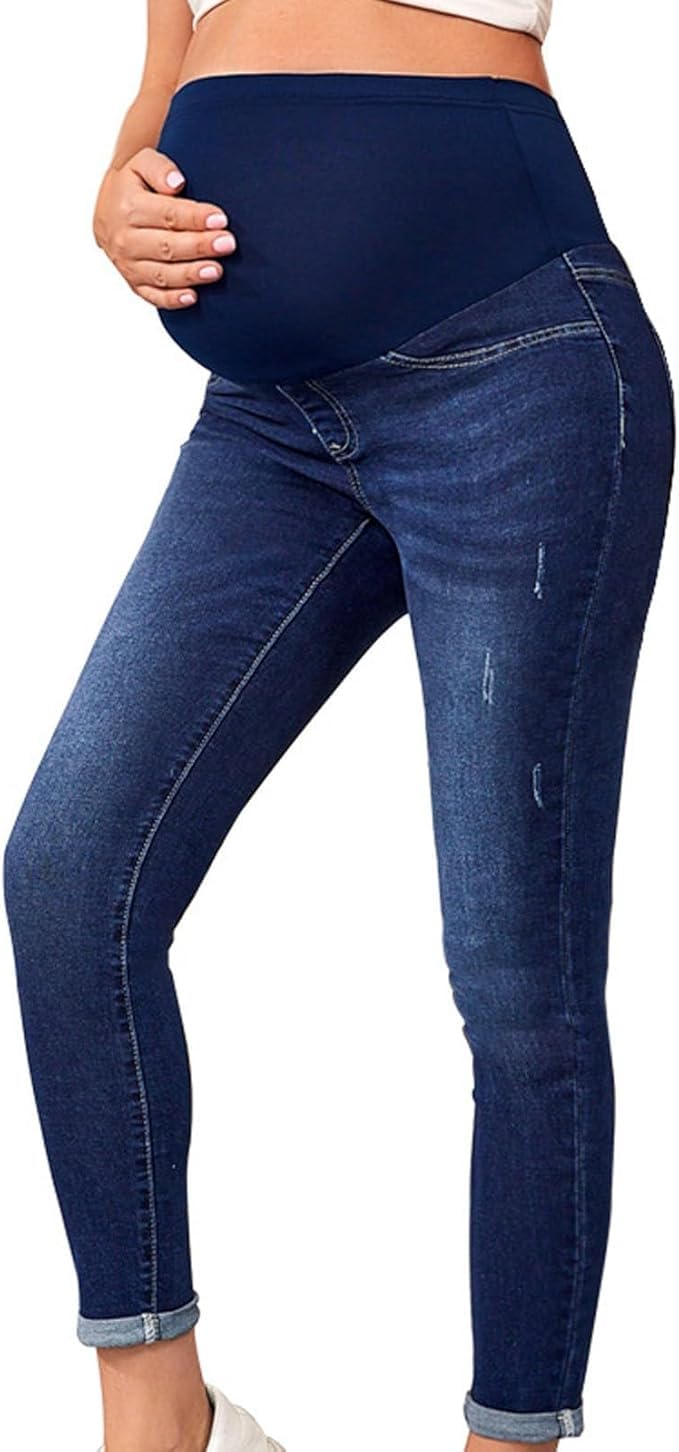Vaqueros de Maternidad Ajustados para Embarazadas, Vaqueros Largos de Maternidad, Pantalones Vaqueros destruidos, Pantalones Vaqueros para Maternidad, Vaqueros para