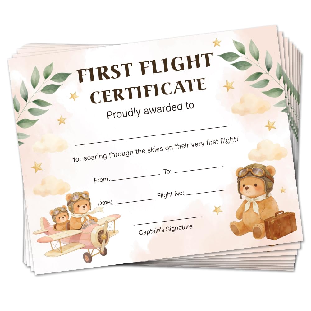 Doodlream 30Pcs First Flight Certificates, 25x20cm Blank Award for First Airplane Adventure, Cartoon Pattern Certificate Paper for Airlines and Travel Agencies