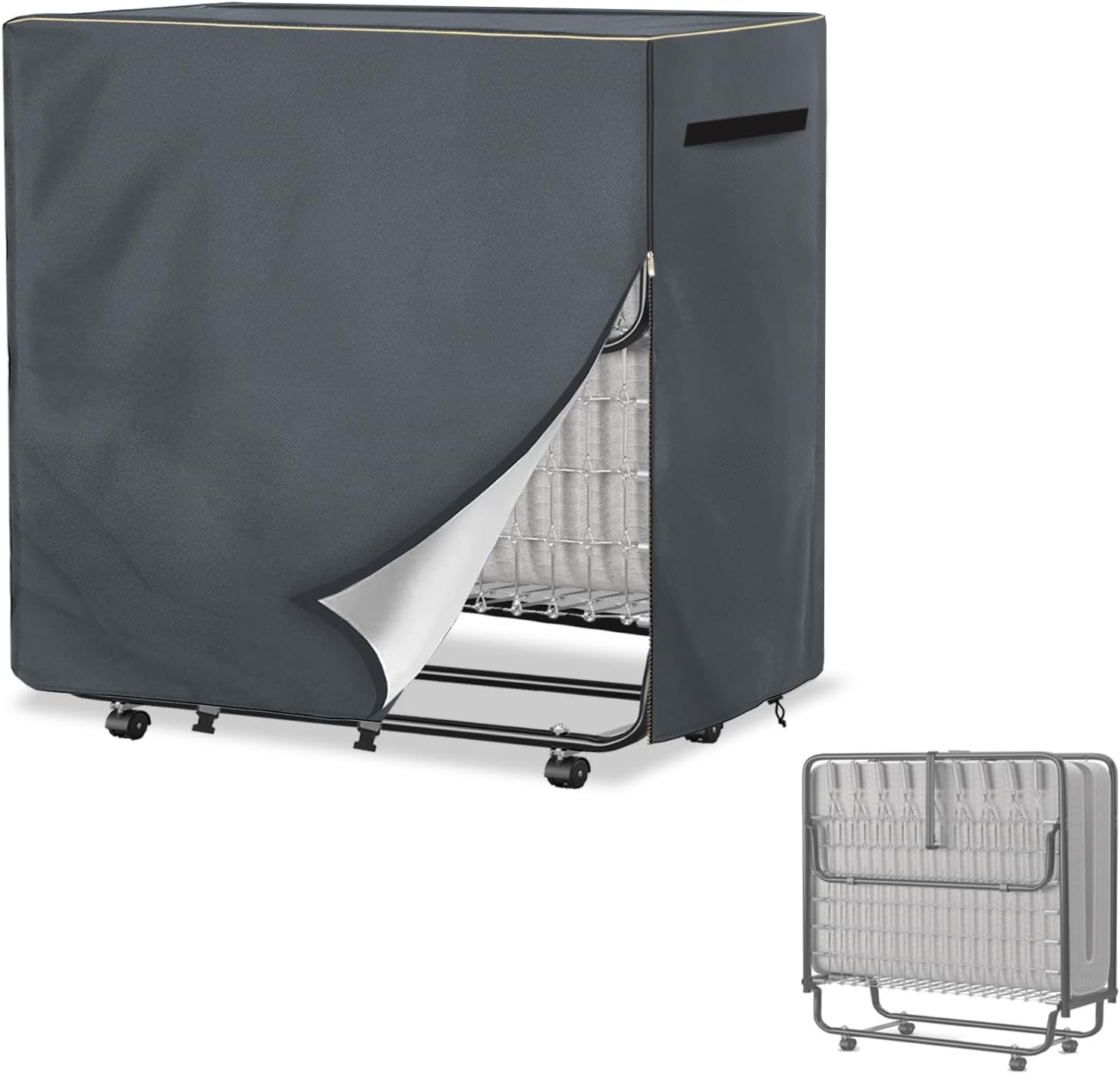 Heavy Duty 600D Folding Bed Cover,Folding Bed Waterproof Dustproof Storage Cover Dustproof with Zippered for 75x54 Inch Rollaway Beds,Grey