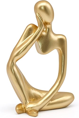 Decoración de estatua de pensador dorado, escultura moderna de arte abstracto, figuras de pensador, decoración de acentos coleccionables para