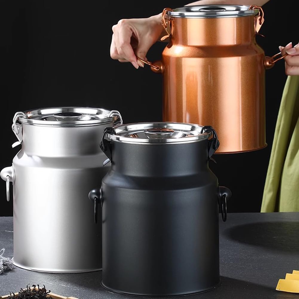 201 Secchio di Stoccaggio in Acciaio Inox, Contenitori Ermetici per Cereali, Contenitore della Dispensa per Riso, Pasta, Zucchero, Farina,Ottone,22x30cm