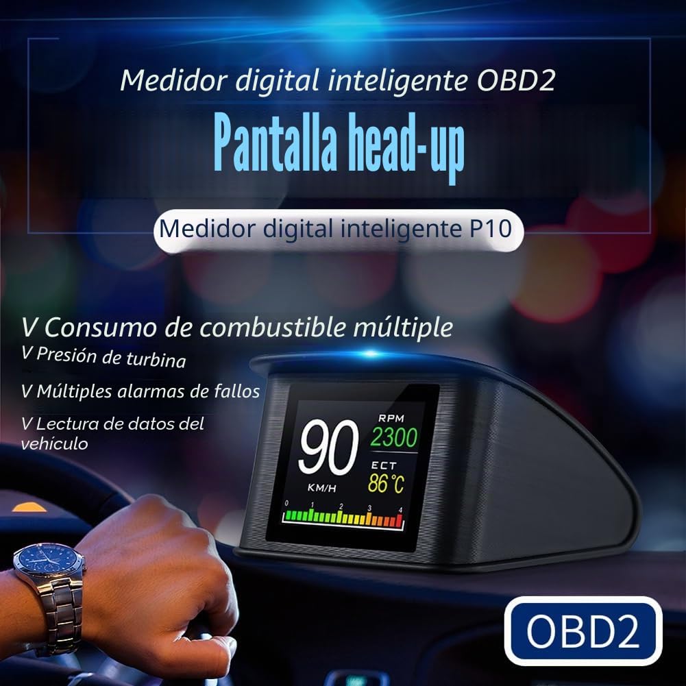 Ordenador de Conducción P10 con Pantalla de Diagnóstico Digital OBD2 A Bordo, Velocímetro, Medidor de Kilometraje y Temperatura.