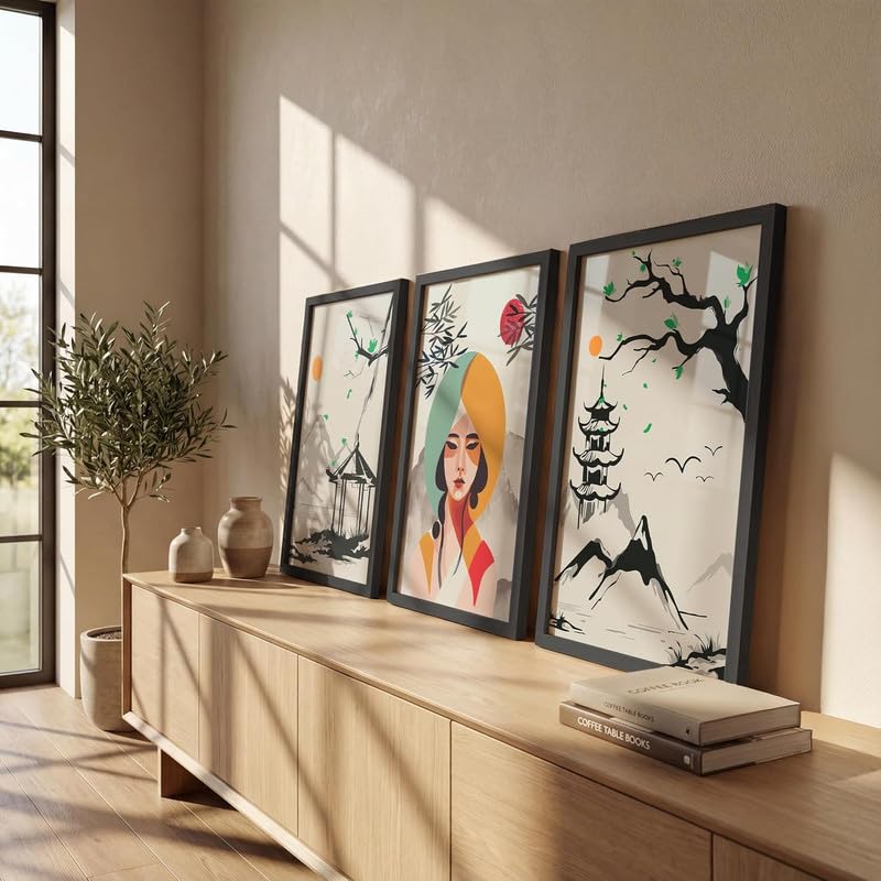 Image of NoWorries Japanese wall art painting with frame for home decoration /Wall decor paintings for living room, Framed poster set for bedroom (Japanese pattern) (13x19 inches)