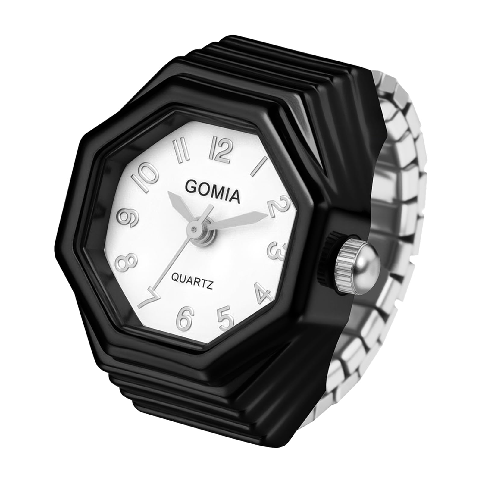 Avaner Ringuhr Achteckig Elastisches Edelstahlband: Minimalistische Fingeruhr mit Arabischen Ziffern Analog Quarz Uhrenring Geschenk für Männer Frauen