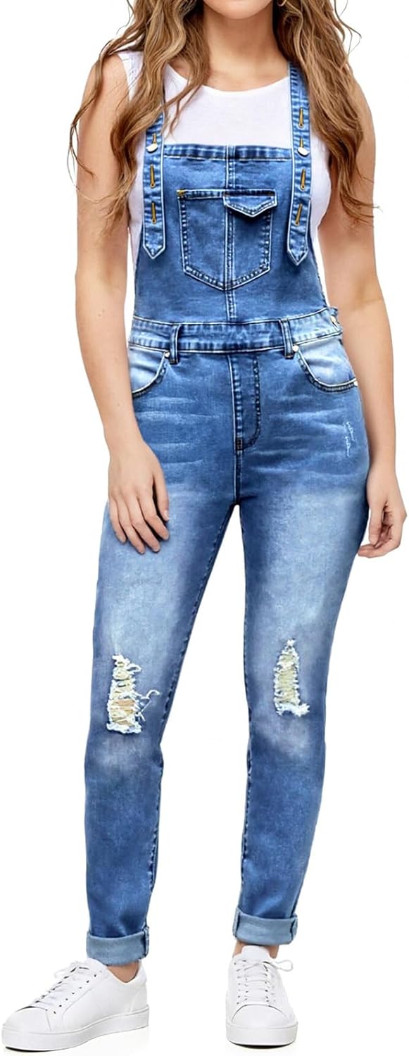LBDLONGBIDA Womens Denim Overalls Adjustable Straps Bib Overall Stretch Ripped Jean Jumpsuits jumper Jeans Coveralls