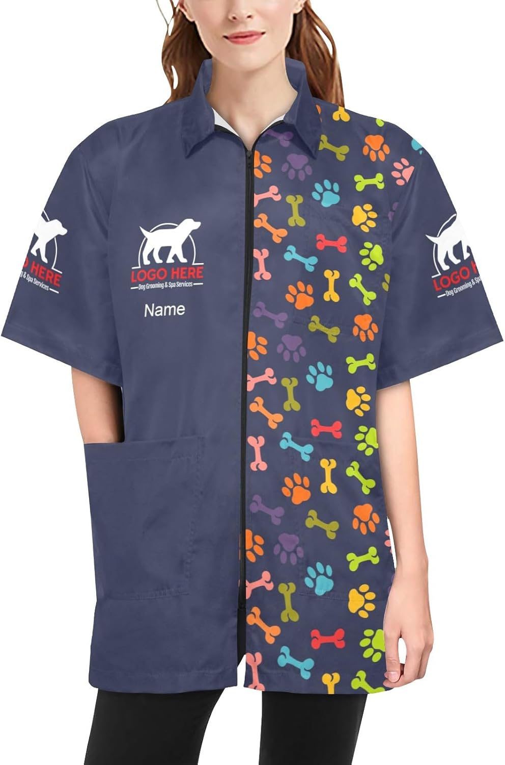 Pet Grooming Smock Paws Print, Personalized Dog Groomer