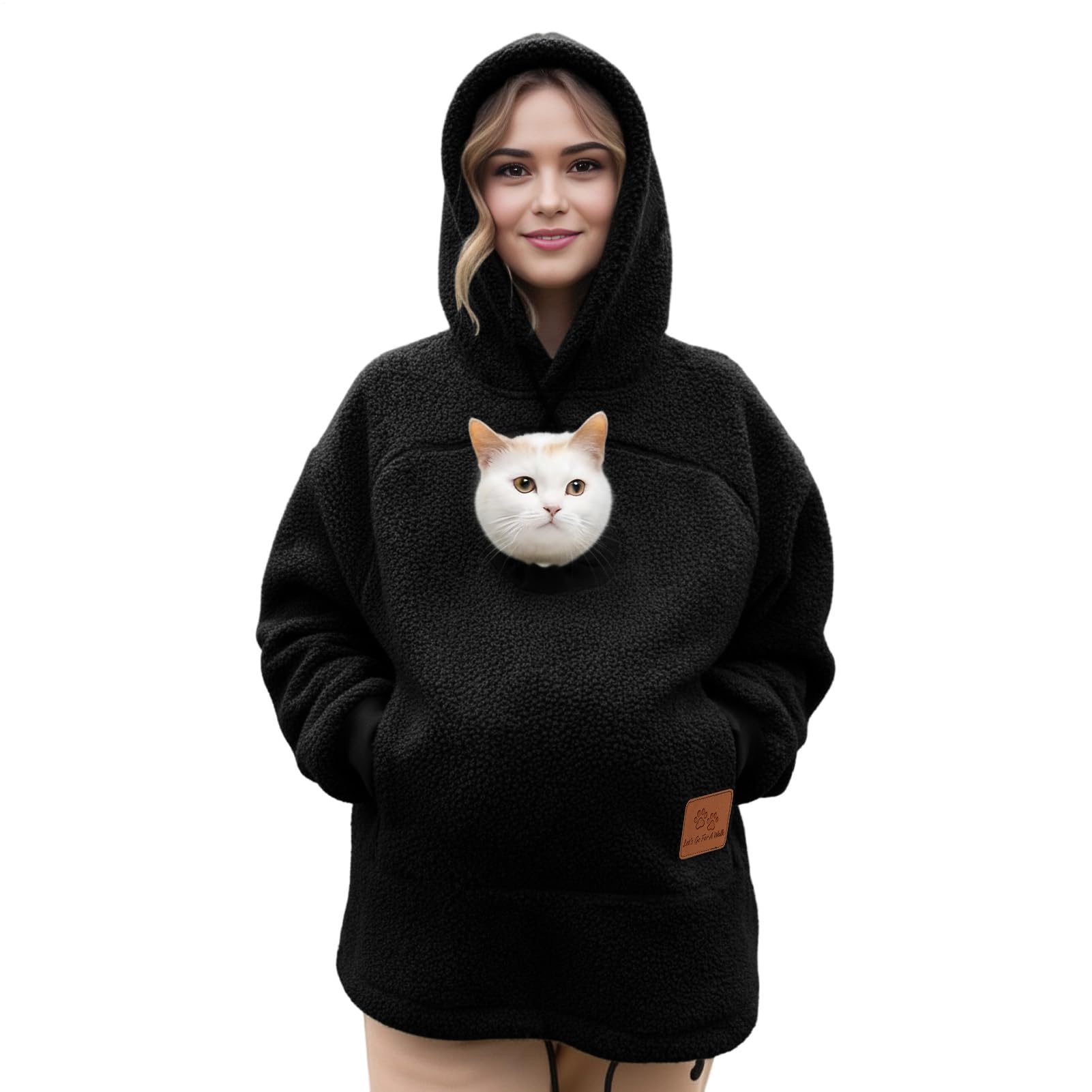 Generico Felpa con Cappuccio for Marsupio for Cani E Gatti con Cerniera, Tasca A Marsupio, Felpa con Cappuccio for Trasportino for Animali, Felpe Calde E Sciolte(Black,3X-Large)