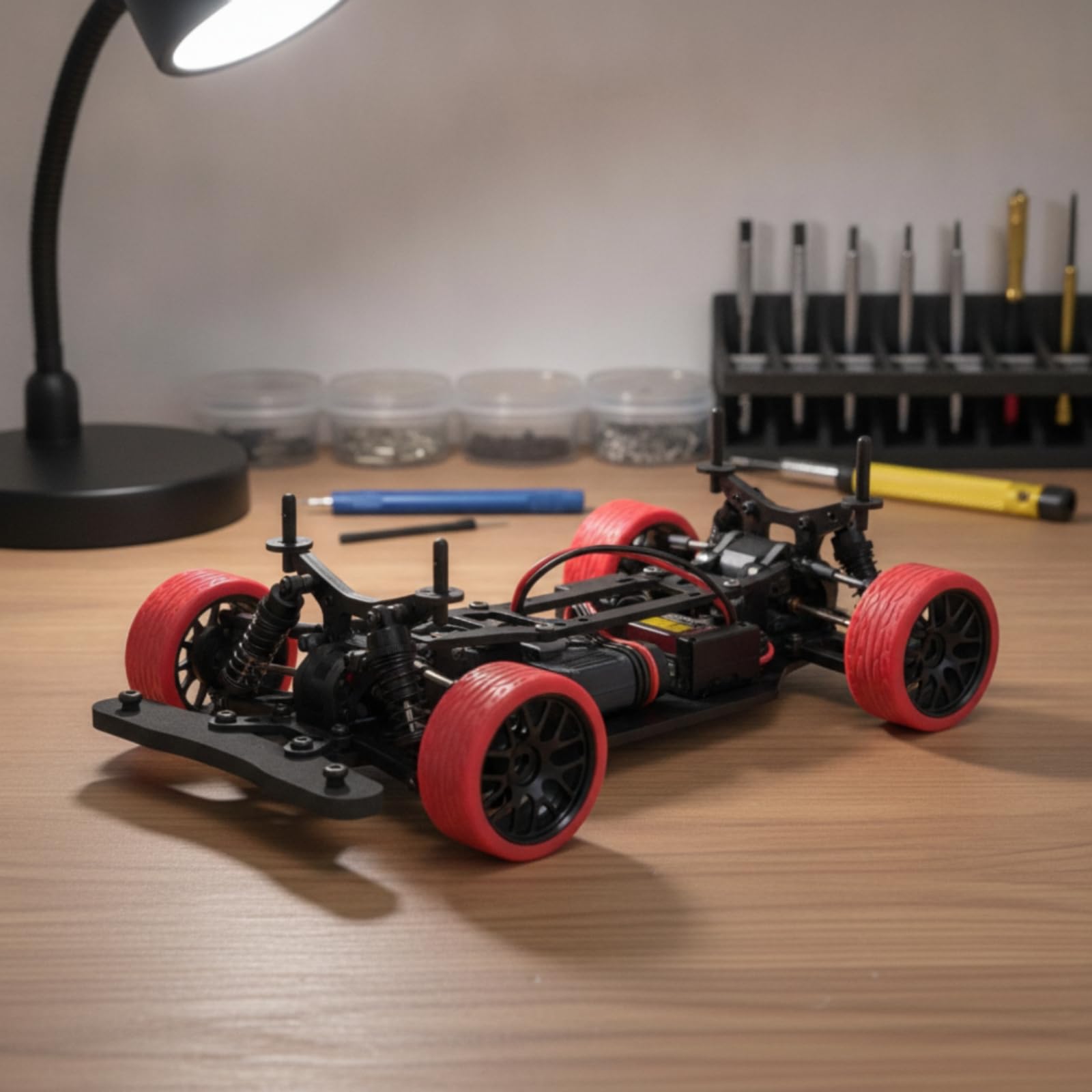 Fahrzeugrad Montage RC Auto Rad Reifen Felge Radsatz Radbaugruppe Austauschbares Upgrade Teil aus Metall für Konstruktion Reparatur Innen Außen 1 28, Schwarz + Rot