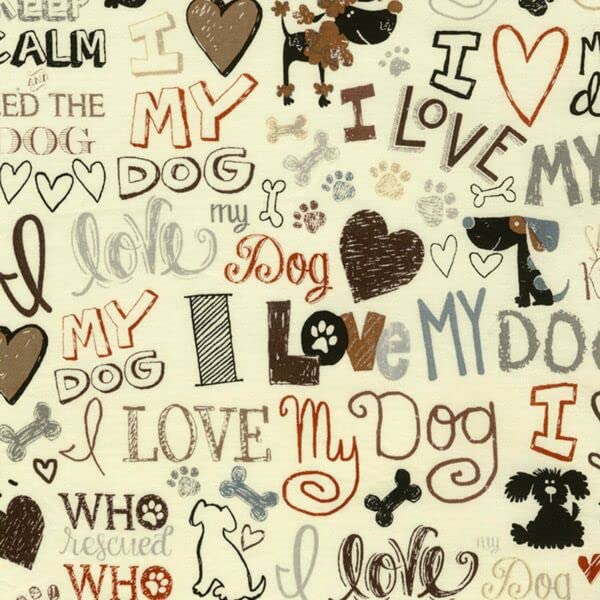FlashPhoenixQuality Sewing Fabric – BTY I Love Heart My Dog Words Cream g 100% CottonFabric Size; 36" x 44" by The Yard