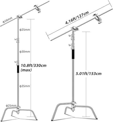 Miniatura 2 de Soporte C con Brazo Articulado - Soporte de Luz para Fotografía, Altura Máxima 10.5 pies320 cm, Brazo de Sujeción 4.2 pies128 cm, Acero Inoxidable