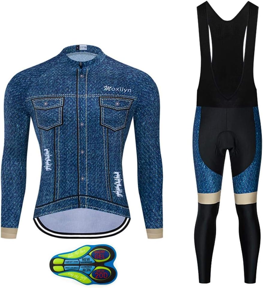 MOXILYN Men's Quick-Dry Cycling Jersey Set Road Bike Bicycle Shirt + Bib Pants with 9D Gel Padded MTB Riding Clothing kit