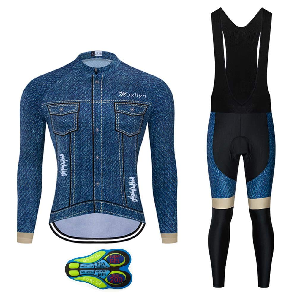 MOXILYN Men's Quick-Dry Cycling Jersey Set Road Bike Bicycle Shirt + Bib Pants with 9D Gel Padded MTB Riding Clothing kit