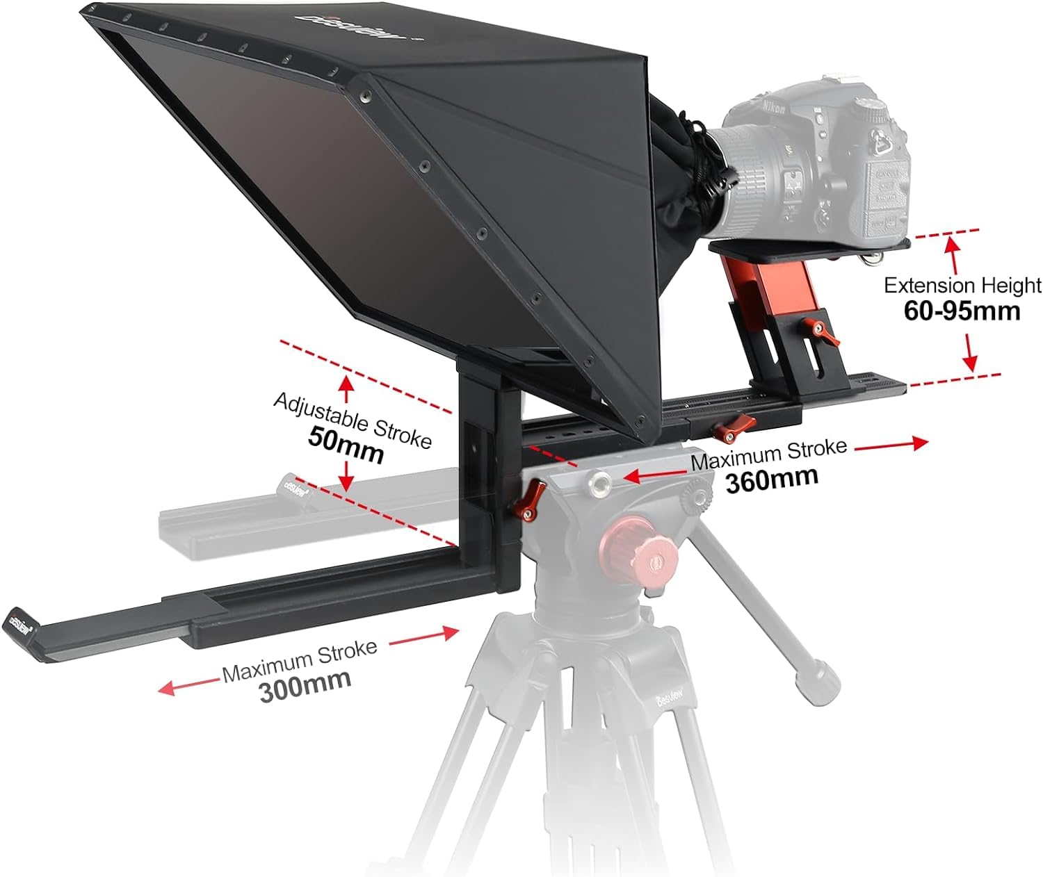 Desview TP170 Teleprompter 17 pollici, lega di alluminio High Display vetro sollevabile con telecomando e app per iPad/DSLR/videocamera, obiettivo grandangolare, registrazione video