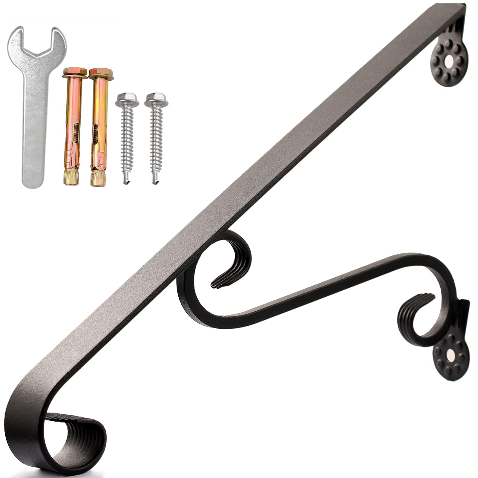 Buy SPACEUP Handrail 12 Steps Porch Handrail Black Wrought Iron Handrail Grab Rail Stair
