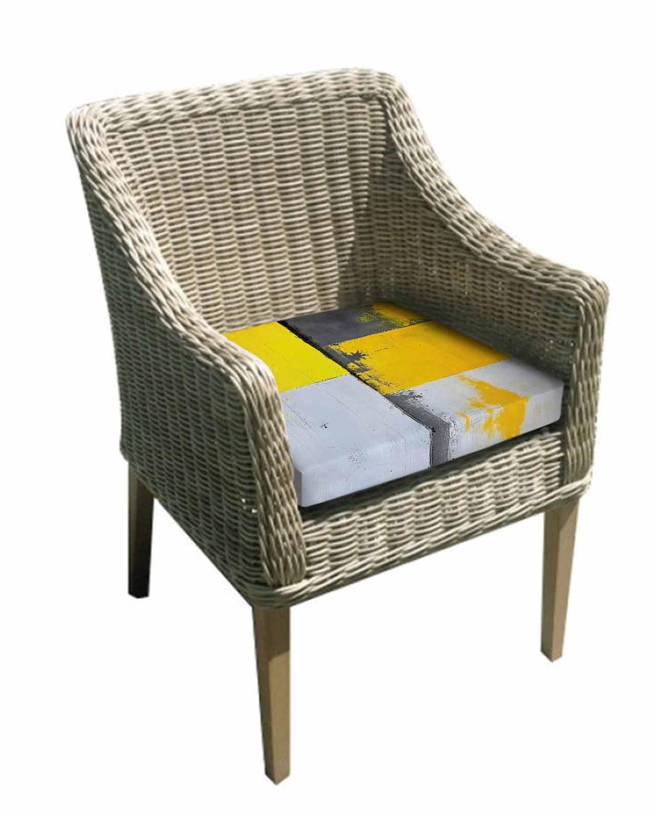 2 Pack Modern Yellow Grey Waterproof Cushion Covers with Ties, Outdoor Patio Chaise Lounge Chair Seat Cushion Slip Covers Replacement(Only Cover) Abstract Geometric Color Blocks 24