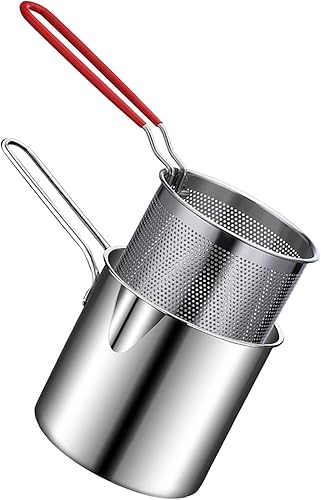 Miniatura 2 de Olla de acero inoxidable con cesta de freír de mango largo, olla de cocina para papas fritas, pollo, tempura japonesa