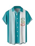 Men's Short Sleeve Button Down Bowling Shirts Hawaiian Casual Printed Summer Regular Fit Beach Aloha Shirt